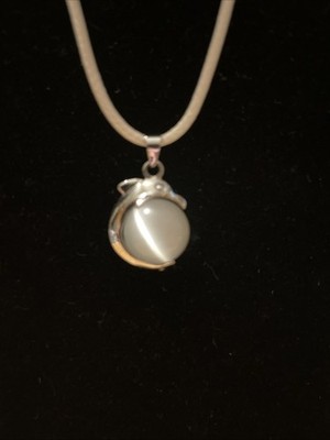 Silver Tone dolphin White Cat Eye sphere pendant necklace￼