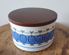 Upsala Ekeby Sweden Mid Century Keramik Teak Deckeldose Vorratsgefäß Fische 60er