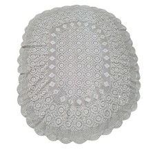 Vintage Handmade Crochet Lace Tablecloth Oval 49 x 63 Ecru
