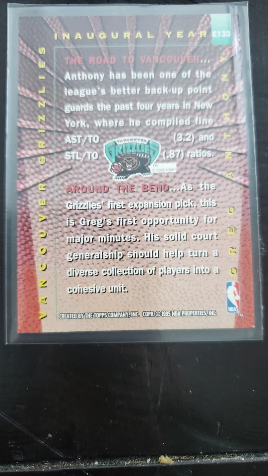 1995-96 Stadium Club инаугурационный год Грег Энтони #E133 Vancouver Grizzlies - Изображение 2 из 2