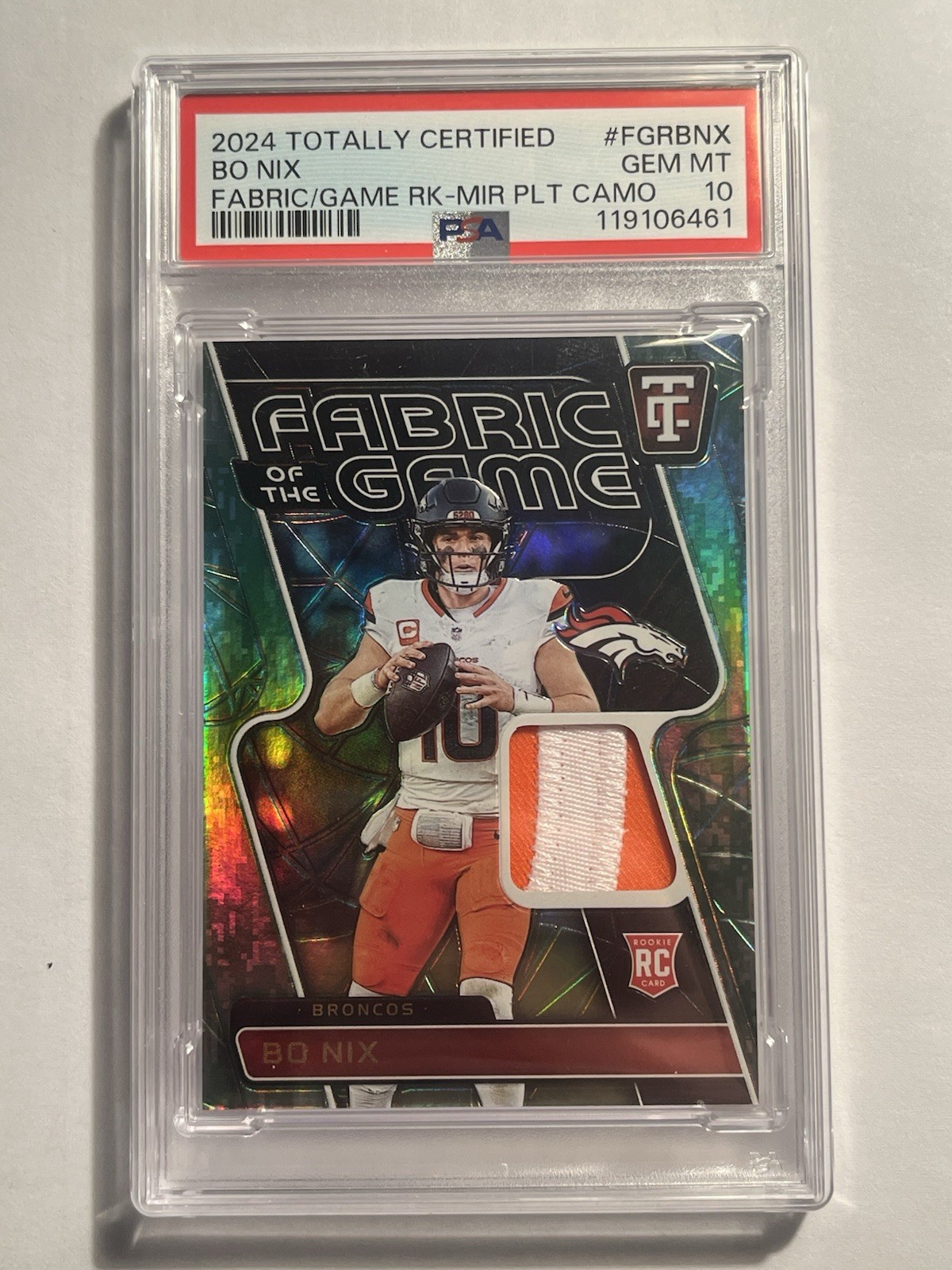 Bo Nix Panini Totally Certified Fabric of the Game Rookies #FGRBNX Mirror Platinum Camo