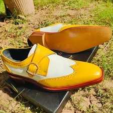 Men s Two Tone Single Monk Strap Shoes Handma...