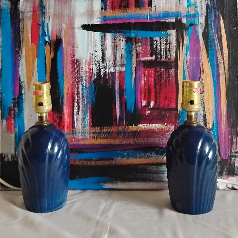 Set of 2 Small 10" Post Modern Shell Table Lamps- Art Deco Revival - Image 2 of 4