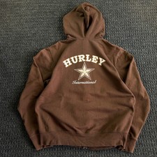 Vintage y2k Hurley Hoodie XL Full Zip Up Brown Spellout Star Skater