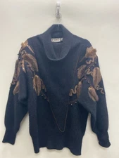 Size S Black Brown Mock Neck Angora Ladies Sweater