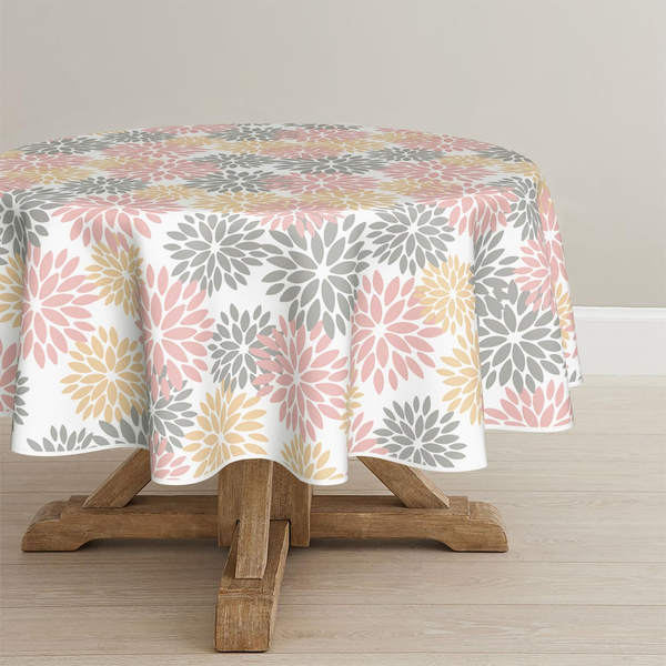 Blumen Rosa Dahlien Herbst Tischdecke Rund 140 Cm, Saisonnal Fall Fleckschutz Ti-image
