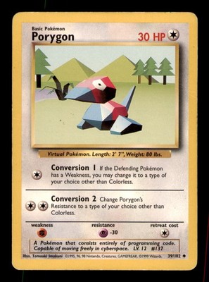 Porygon 39/102 Uncommon Base Set Unlimited Pokemon Damaged