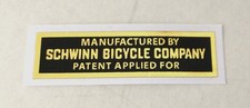 1979-82 Schwinn Sting "Patent Applied For" gold and black decal