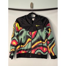 Nike Kids Windbreaker Jacket Black Multi Color Abstract Print Size M