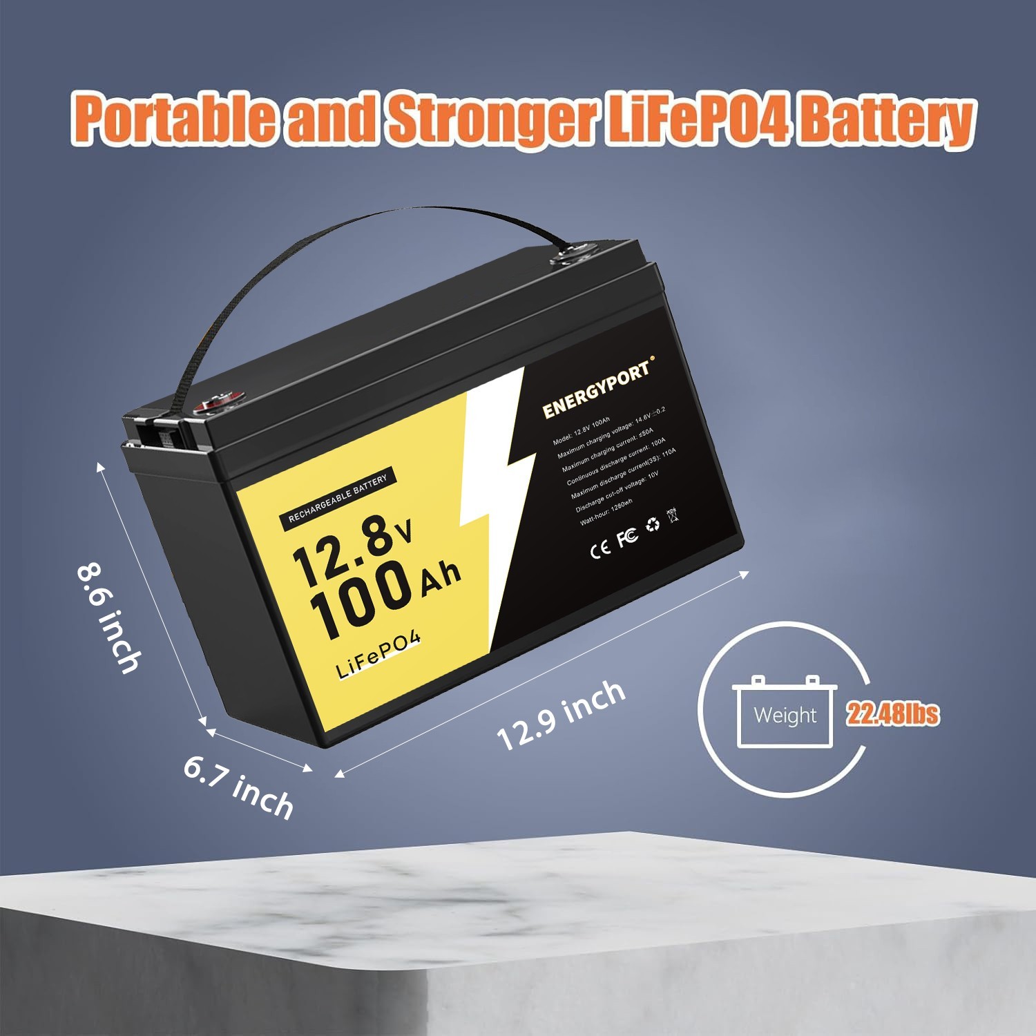 12V 100Ah LiFePO4 Deep Cycle Lithium Battery BMS For Marine RVs Trolling Motor
