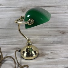 Brassed Small Bankers Lamp With Green Shade