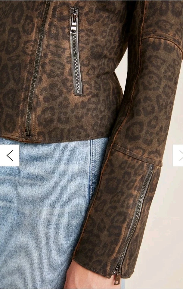 Anthropologie Marrakech Marni Leopard Moto Jacket Sz M Faux Suede Leather Brown - Image 4 of 4