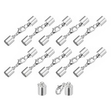 10 Set 7mm Leather Cord End Caps with Lobster Claw Clasps Silver Tone