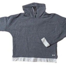 Under Armour Sweatshirt Womens Medium Gray Funnel Neck Loose Fit Colorblock Logo