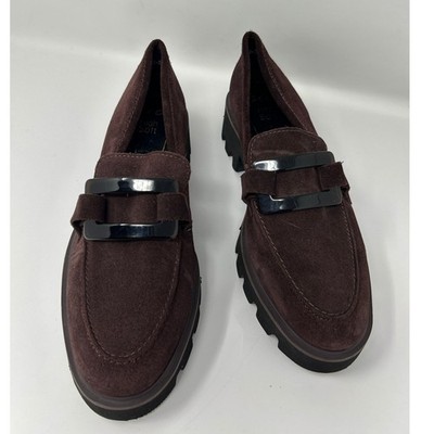 Ara High Soft Brown Suede Lug Sole Loafers Buckle Platform Shoes Womens 6.5