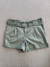 Loft Ann Taylor Paper Bag Waist Shorts High Rise Belt Size 8 Olive Green