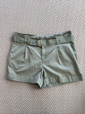 Loft Ann Taylor Paper Bag Waist Shorts High Rise Belt Size 8 Olive Green