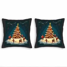 Set of 2 18x18in Throw Pillow Covers - Cozy Winter Scene with Christmas Tree