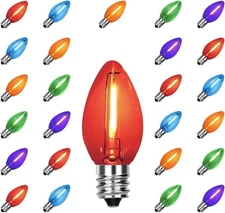 C7 Replacement Bulbs, 25 Pack Multicolor LED Christmas 25, Multi-colored 