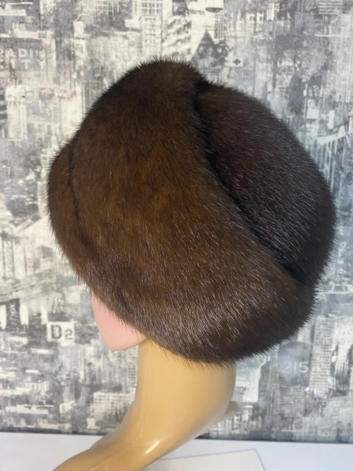 Warm Mink Women's Hat,Vintage,USSR , Winter Brown Natural fur 56 cm - Image 3 of 4