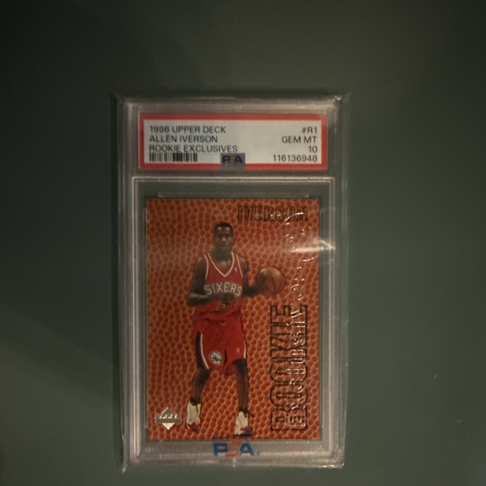 Upper Deck 1996 Allen Iverson Rookie Exclusives #R1 76ers PSA 10