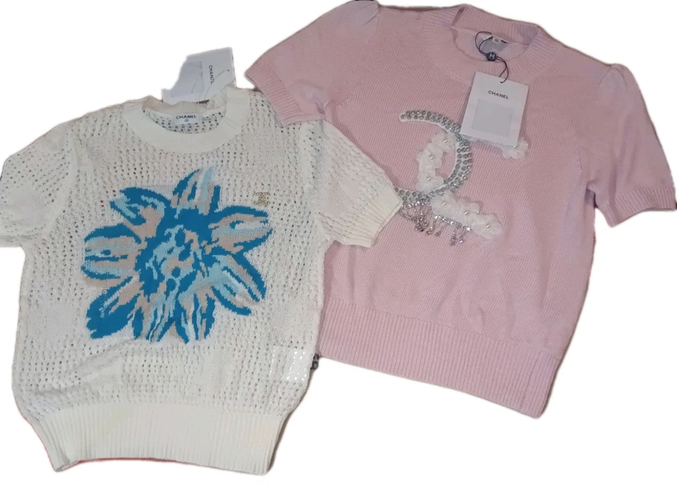2 Chanel Sweaters, Blue flower Knit & Lightly Stressed Piece No Reserve Sz 38 40 - Image 2 of 4