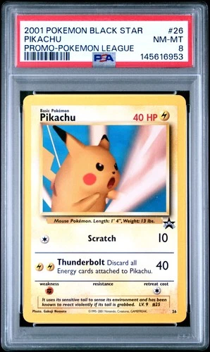 2001 POKEMON PROMO BLACK STAR POKEMON LEAGUE #26 PIKACHU PSA 8