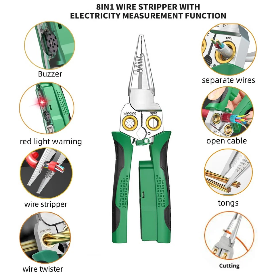 8 In 1 Wire Strippers with Voltage Tester, Cable Strippers/Cutters with Plier, - Image 4 of 4