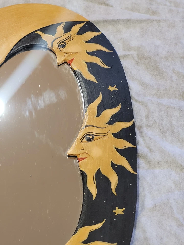 "Espejo de pared celestial vintage pintado a mano Sun Moon 20,5x12"" decoración cósmica boho" Foto 2 de 4