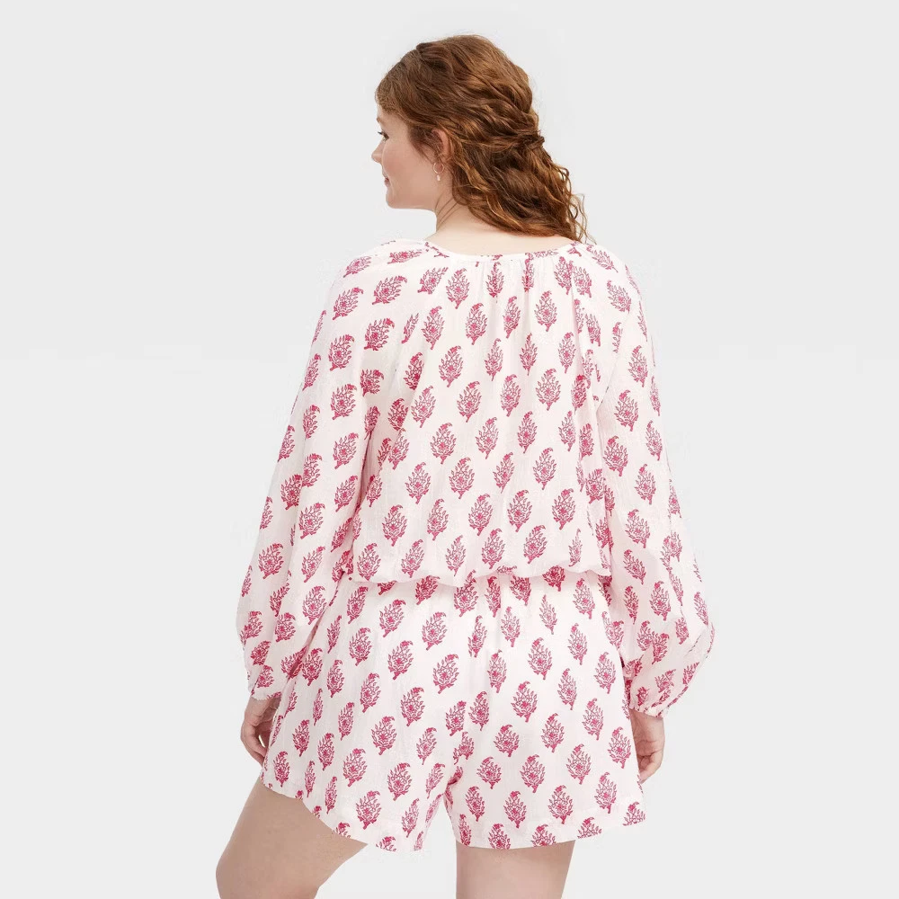 Women Bouquet Long Sleeve Tie-Neck Boho Top - Roller Rabbit