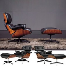 Pro Tall Eames Lounge Chair Ottoman Genuine Leather Walnut Armchair Shell Chair