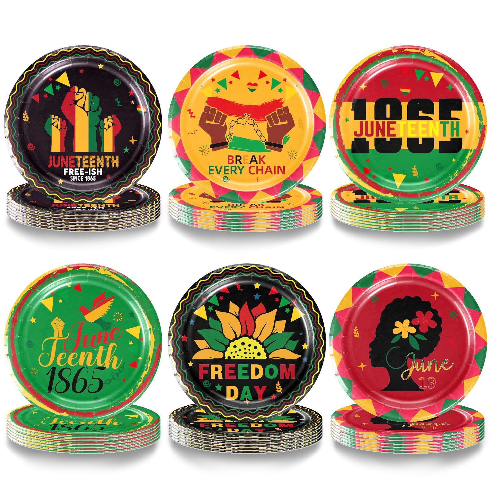 60 Pcs Juneteenth Decorations Blask History Plates Freedom Day Plates Junetee...