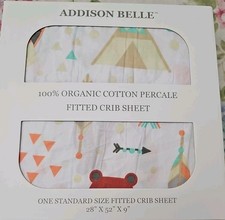 ADDISON BELLE 100 Organic Cotton Fitted Crib Sheet Baby Bedding 28x52x9 Fox Bear