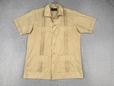 Domingues Guayabera Shirt Men 36 Beige Button Up 100 Cotton 4 Pocket READ