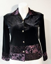 Vintage Y2K Notations Black Velvet Purple Lace Button Up Top Women's PM