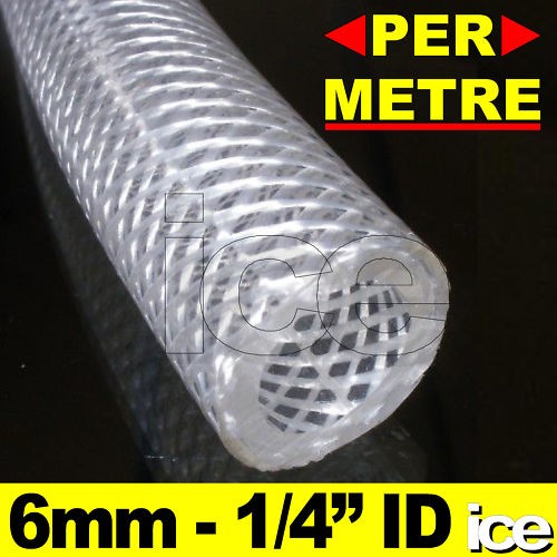 CLEAR PVC BRAIDED 6mm 1/4" ID REINFORCED HOSE PIPE TUBING OIL AIR GAS