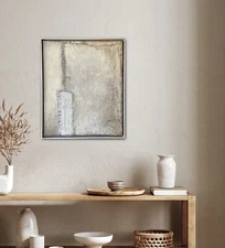 Original Abstract Painting, Modern Minimalistic Art, Oak Floating Framed