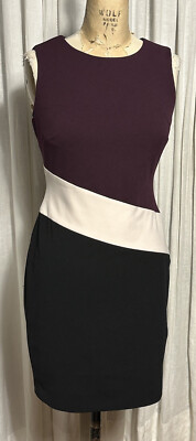 Tommy Hilfiger Womens Wine Cream Blk Knit Sleeveless Fitted Dress Sz 4  Pre-owned | eBay