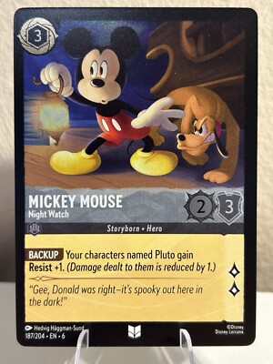 Disney Lorcana Mickey Mouse Night Watch 187/204 En 6 Cold Foil NM
