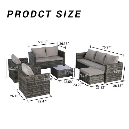 6 Piece Patio Furniture Set, Outdoor Wicker Rattan Sofa Set Sectional Sofa Set - Picture 6 of 10