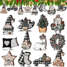 36 Pcs Christmas Wooden Ornaments Christmas Decorations for Tree White and Bl...