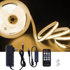 24V 5M Dimmable COB LED Strip Light Kit Flexible Lighting RF Remote Power Supply