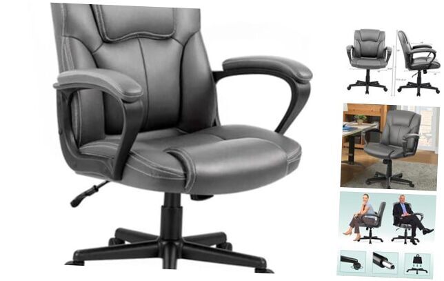Executive Office Chair Swivel Computer Task Ergonomic Leather Grey Mid Back