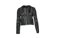 Diane Von Furstenberg Geometic Pattern Leather Trim Jacket In Black Wool Us4