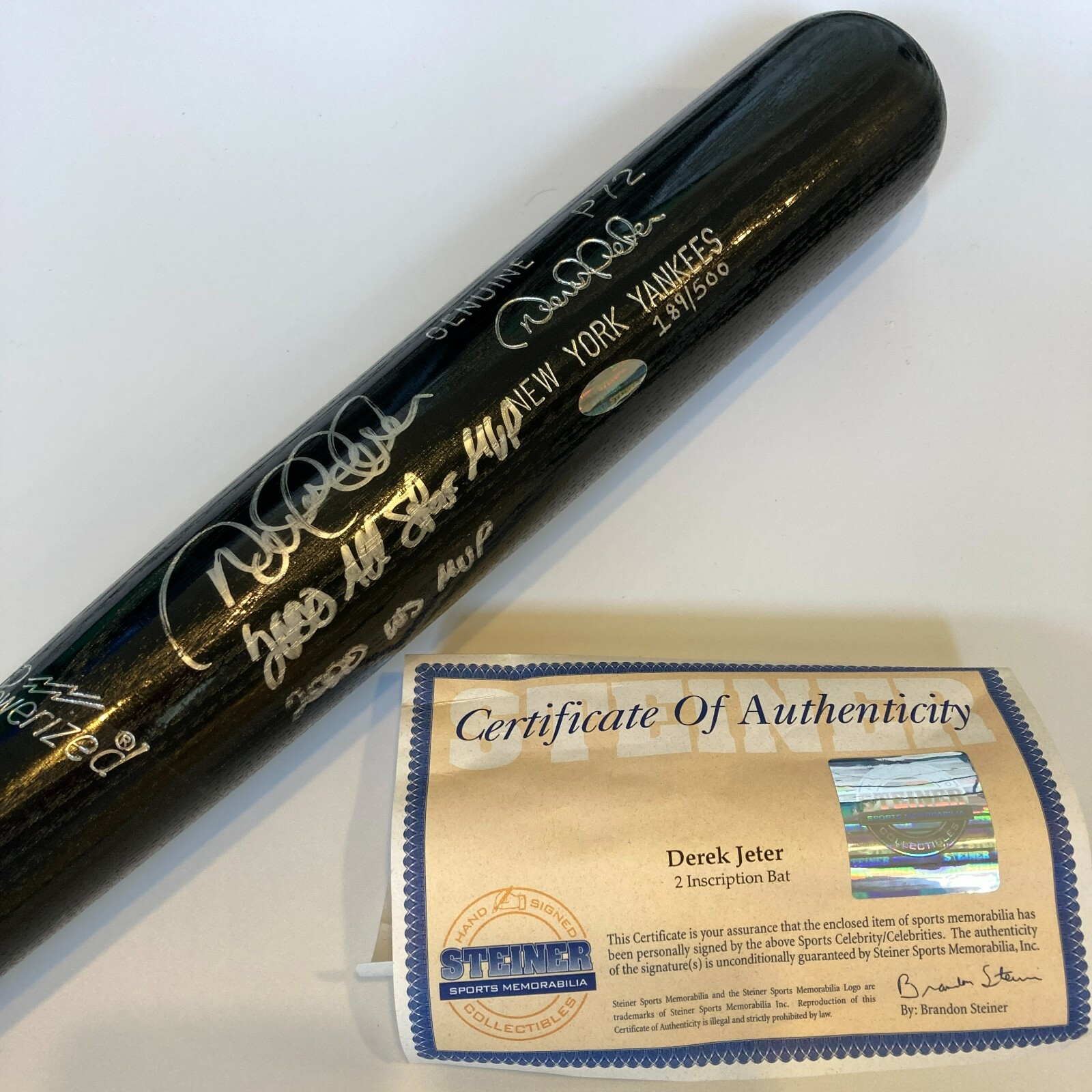 Derek Jeter Autographed Signed "2000 All Star Game & World Series MVP" Bat Steiner COA 