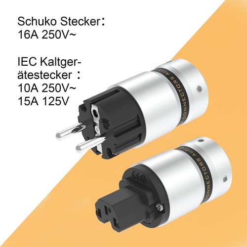 Paar Hi-Fi Rhodium Netzkabel Kabel Schuko EU Netzteil Stecker IEC Buchse Adapter - Afbeelding 2 van 12