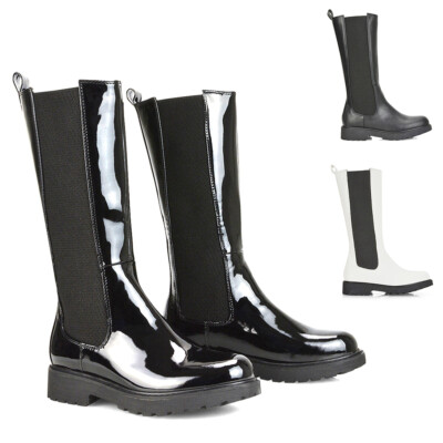 Damen-Bikerstiefel Damen lang elastisch Kunstleder halbhohe Booties