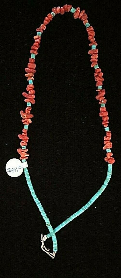 TURQUOISE HEISHI NECKLACE with red Limited time trial price 15