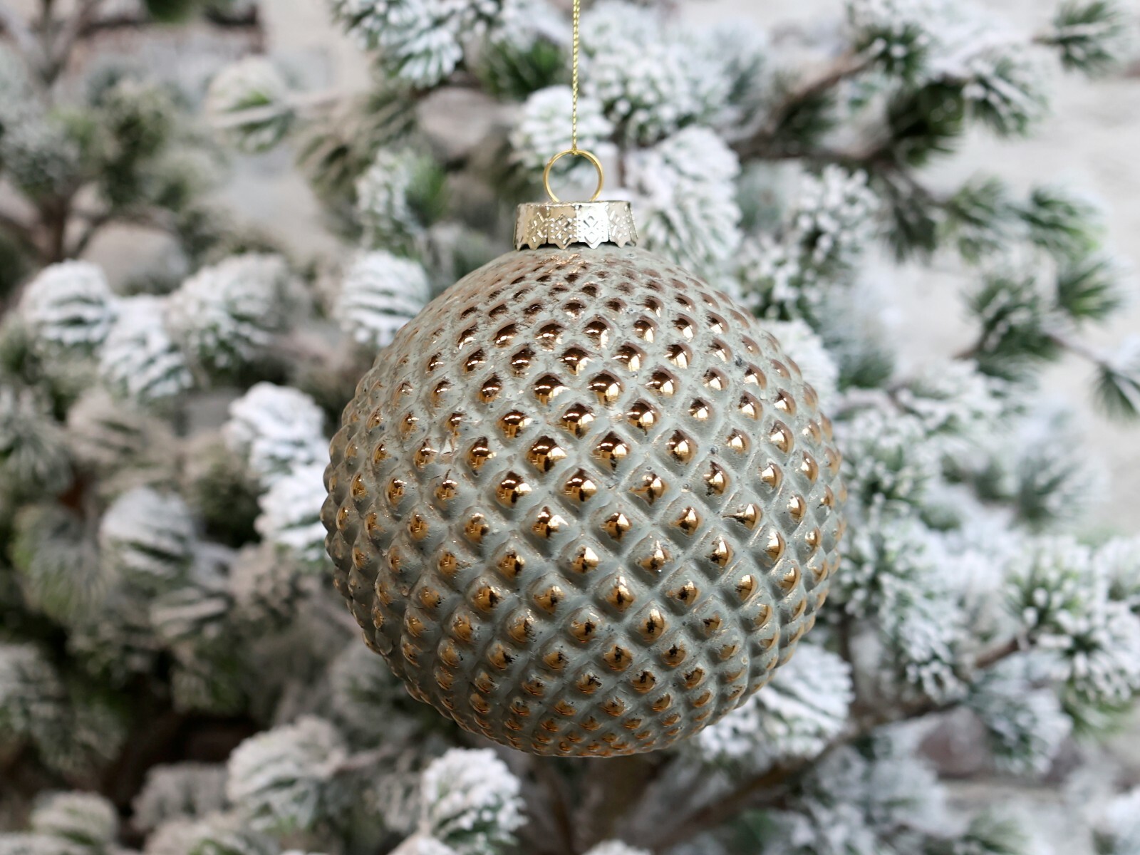 Edel Baumschmuck Weihnachten Kugel Goldmuster Chic Antique Glas D12cm