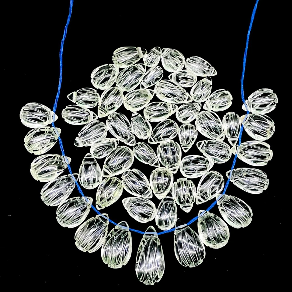 53 Pcs Natural White Crystal Quartz Carved Drilled Briolettes Loose Gems 8-19mm - Image 3 of 4